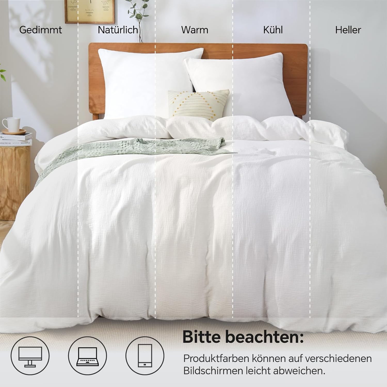 Thumbnail 3 de BEDELITE Musselin Bettwäsche 155x220 aus Baumwolle (3-teilig) mit Reißverschluss