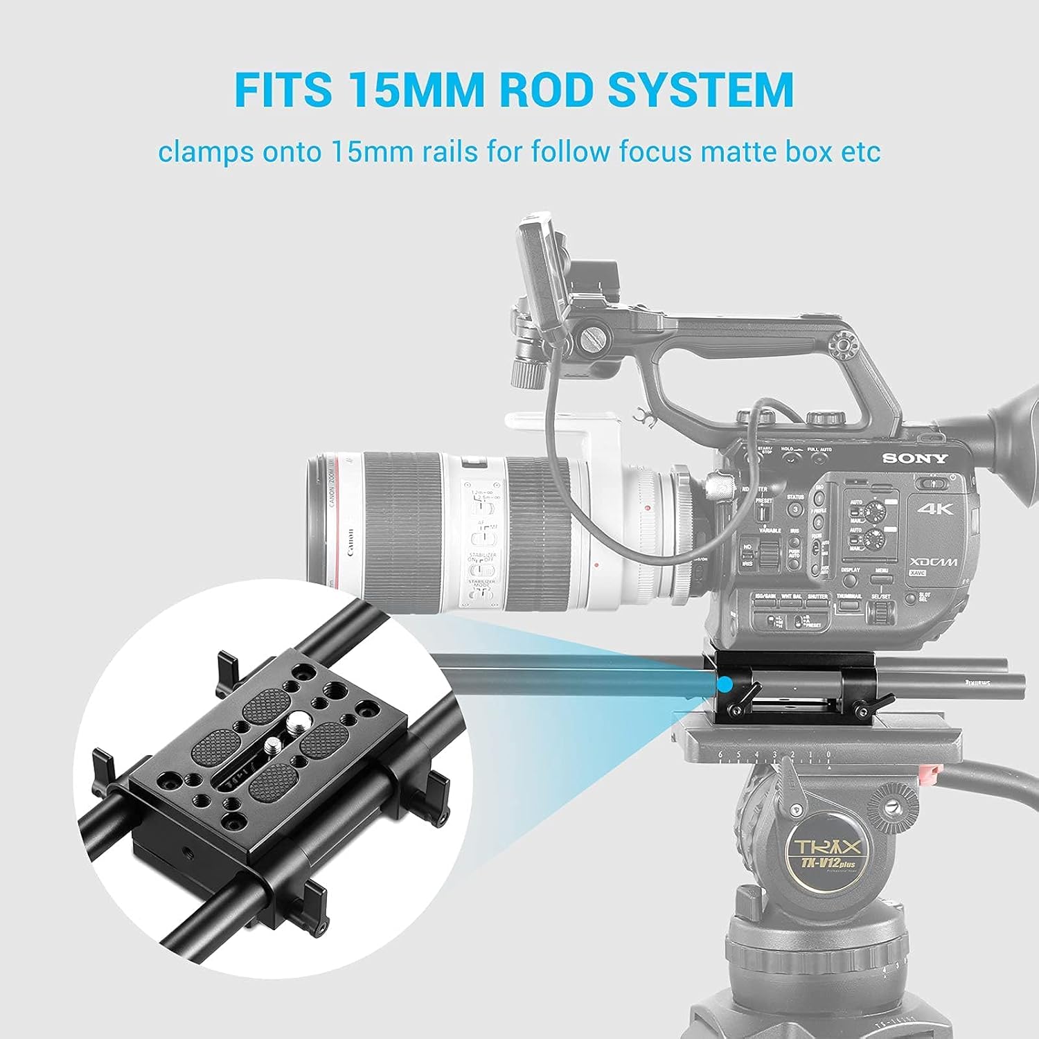 Thumbnail 3 de SMALLRIG Base Plate de trépied avec pince rail 15 mm (15mm Rail Clamp) – montage caméra 1/4" ou 3/8