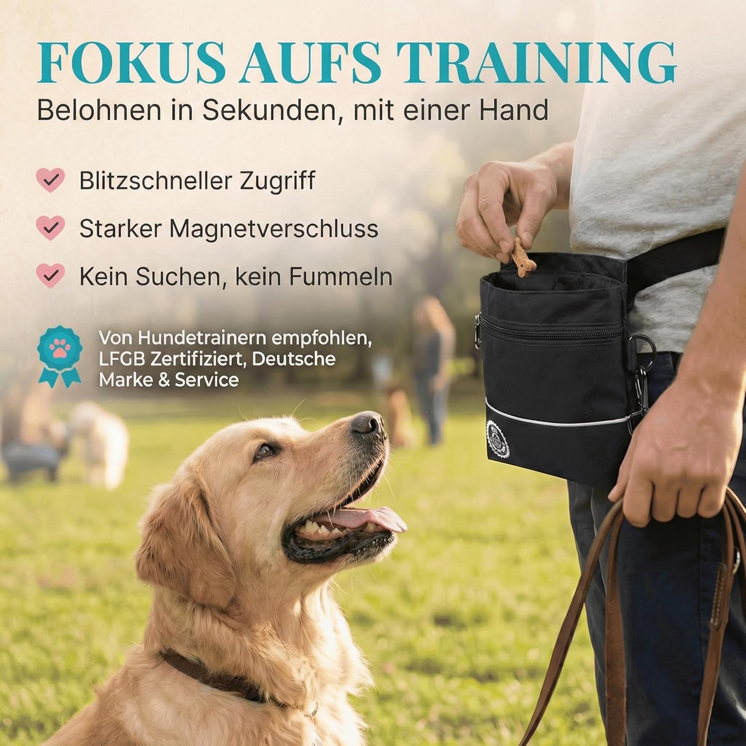 Thumbnail 1 de HUND IST KÖNIG Leckerlietasche für Hunde mit Einhand-Magnetverschluss und 2 Zip-Fächern