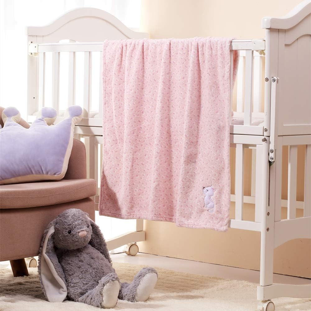 Detalle de CREVENT Soft Baby Blanket for Newborn – 75cm x 100cm Pink Cat