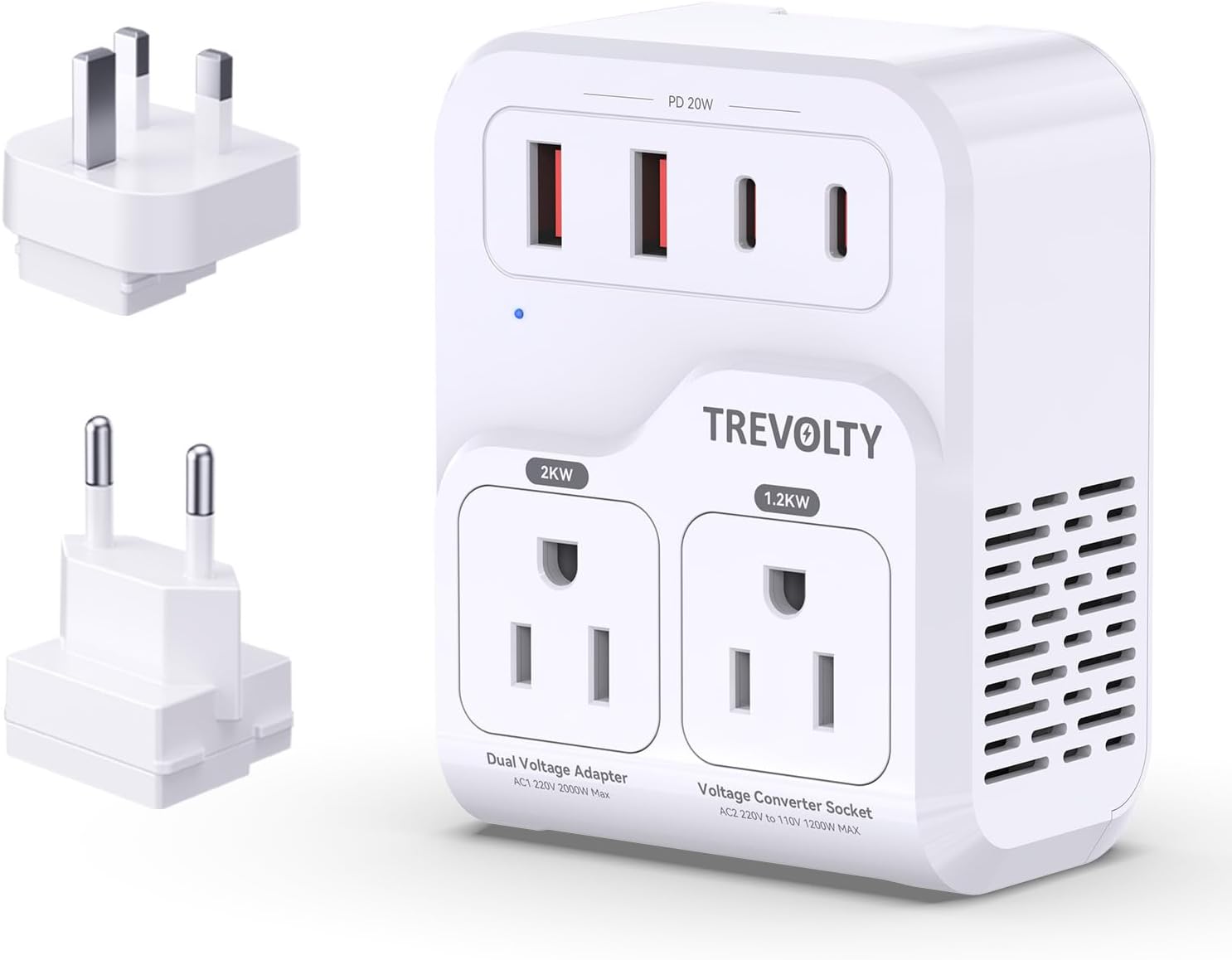 Detalle de 2000W US-to-Europe Voltage Converter with 7-in-1 Travel Adapter (Type C & G) for Hair Dryers and High-Power Devices
