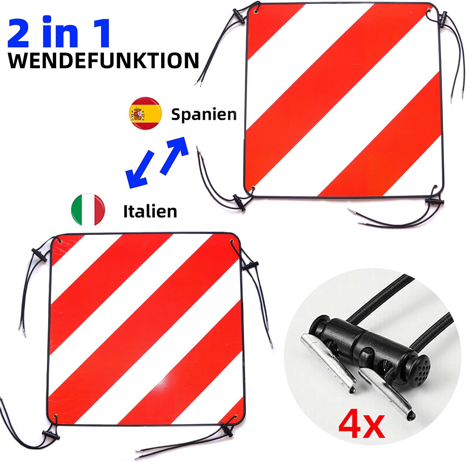 Thumbnail 1 de LIEBFIT 2in1 reflektierende Warntafeln für Italien & Spanien (Aluminium, 50 x 50 cm) mit 4 Spanngurten