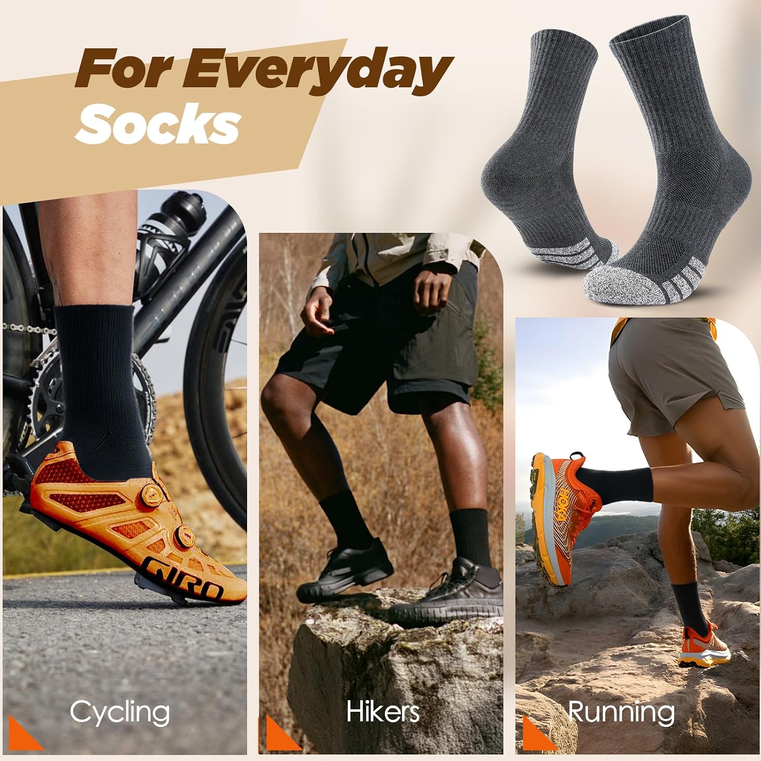 Detalle de PULlOU Hiking Socks (Men’s & Women’s) – Breathable cushioned trek, sports and running socks, 35–38 & 47–50