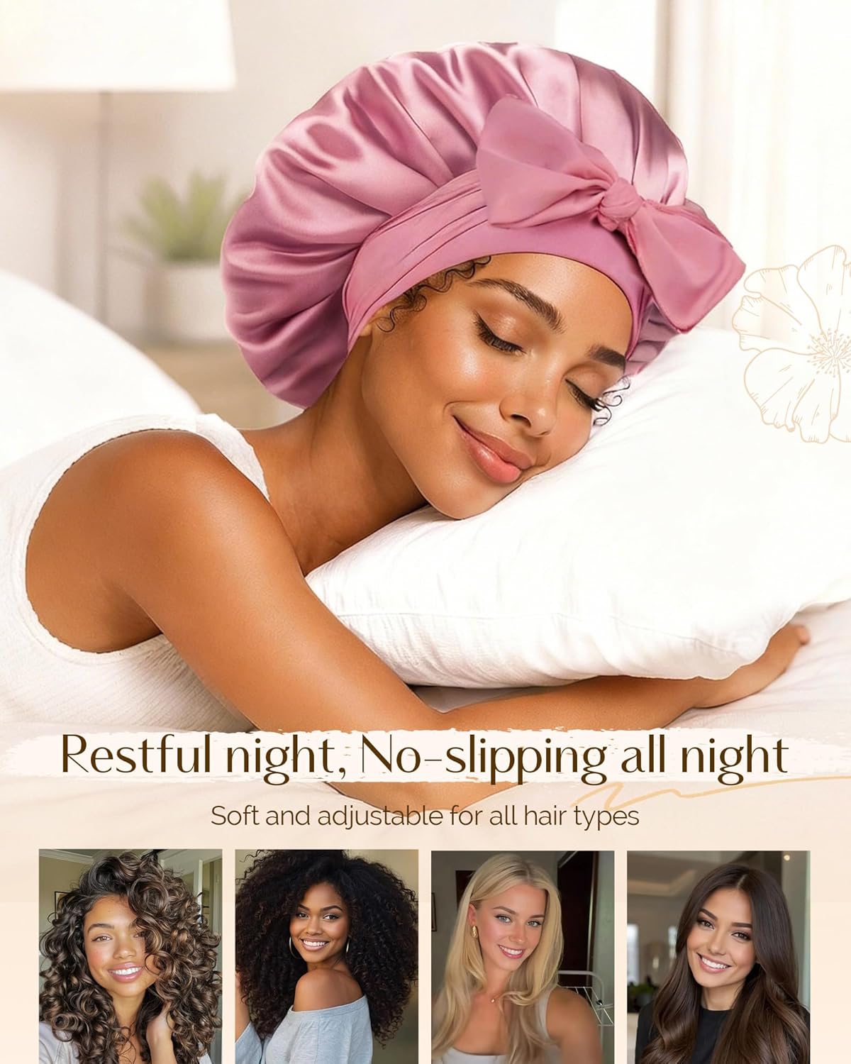 Thumbnail 2 de YANIBEST Adjustable Double Layer Satin Bonnet for Sleep: Frizz Reduction & Moisture Lock