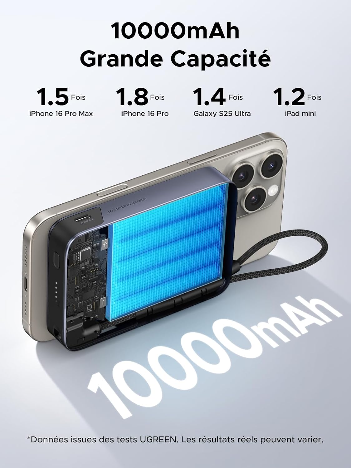 Thumbnail 3 de UGREEN Nexode Qi2 15W Batterie Externe 10000mAh avec câble intégré et support pliable – Charge rapide et MagSafe