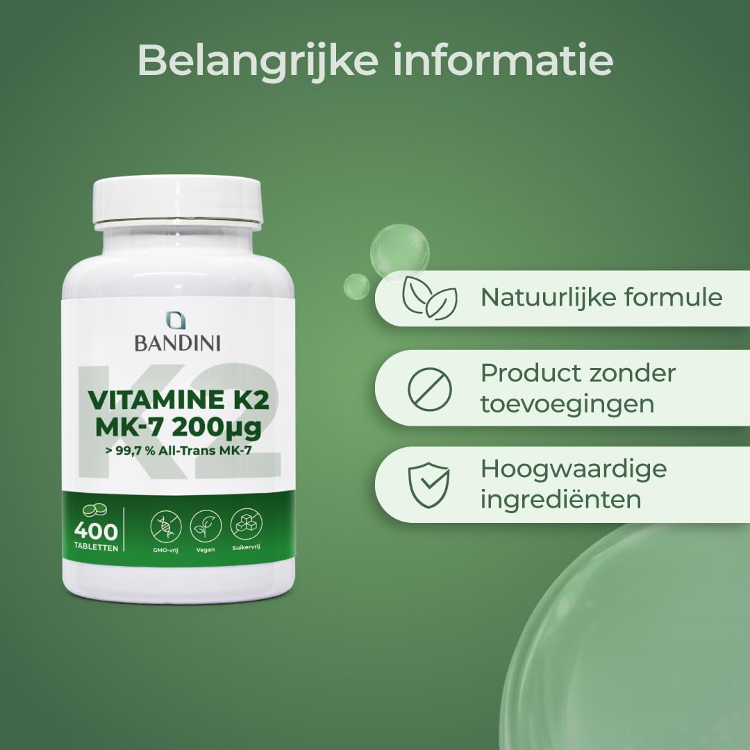 Detalle 2 de BANDINI Vitamine K2 MK7 200 µg, 400 tabletten, vegan