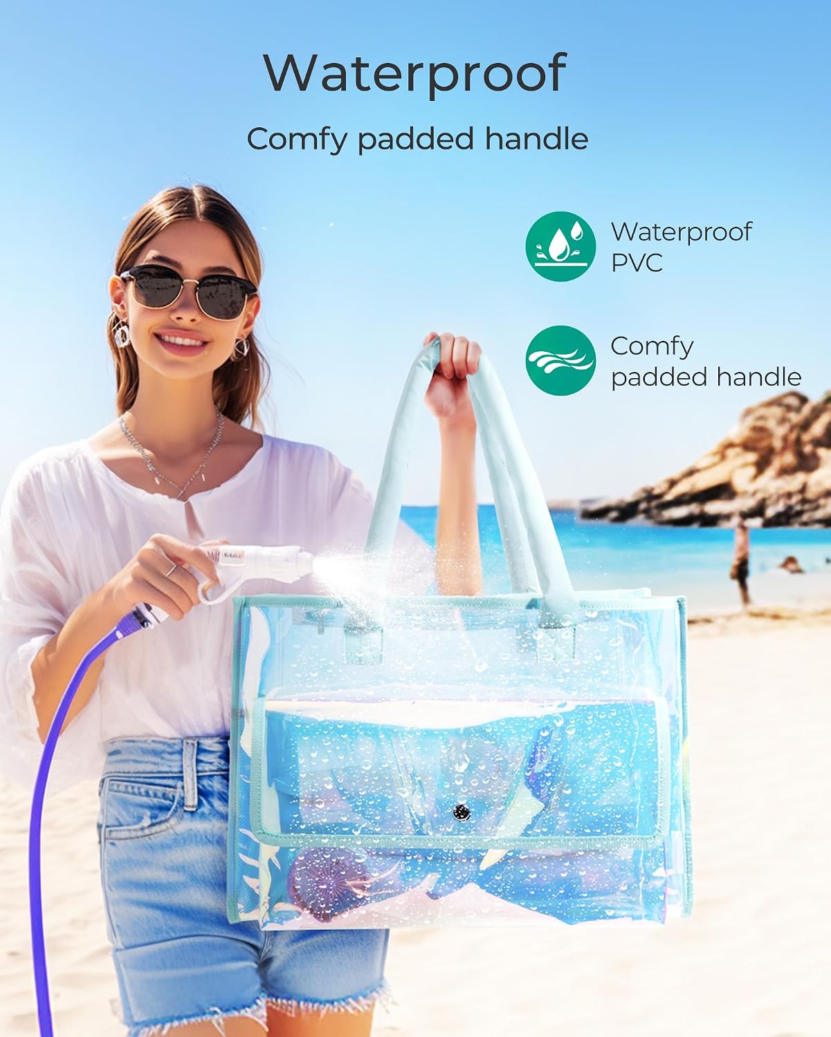 Thumbnail 3 de bagsmart Waterproof Beach Bag for Women with Phone Pouch – Large Tote for Pool, Travel & Vacation