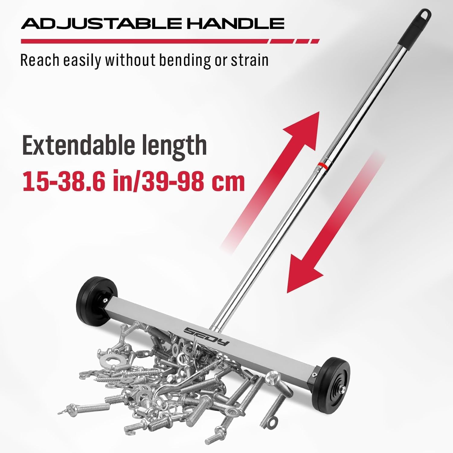Detalle 2 de Magnet Sweeper Magnetic Nail Roller 17-Inch with Telescoping Handle – Heavy Duty Nail Pickup for Workshop, Garage and Yard
