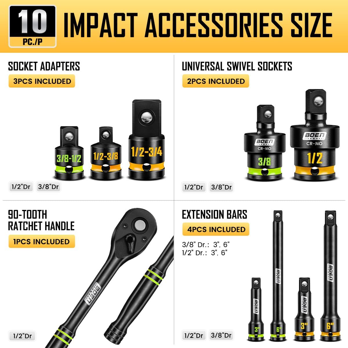 Thumbnail 2 de BOEN Pro 80-Pieces 1/2" & 3/8" Drive Master Impact Socket Set