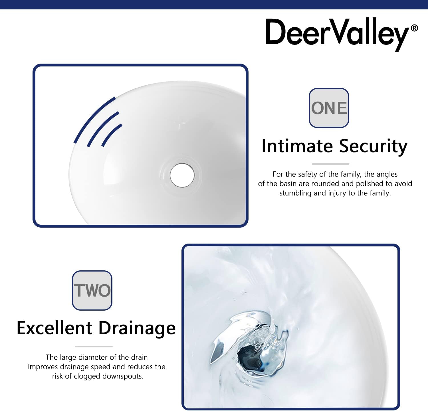 Detalle de DeerValley DV-1V051 – owalna umywalka ceramiczna nablatowa, 40 × 33 × 14,5 cm