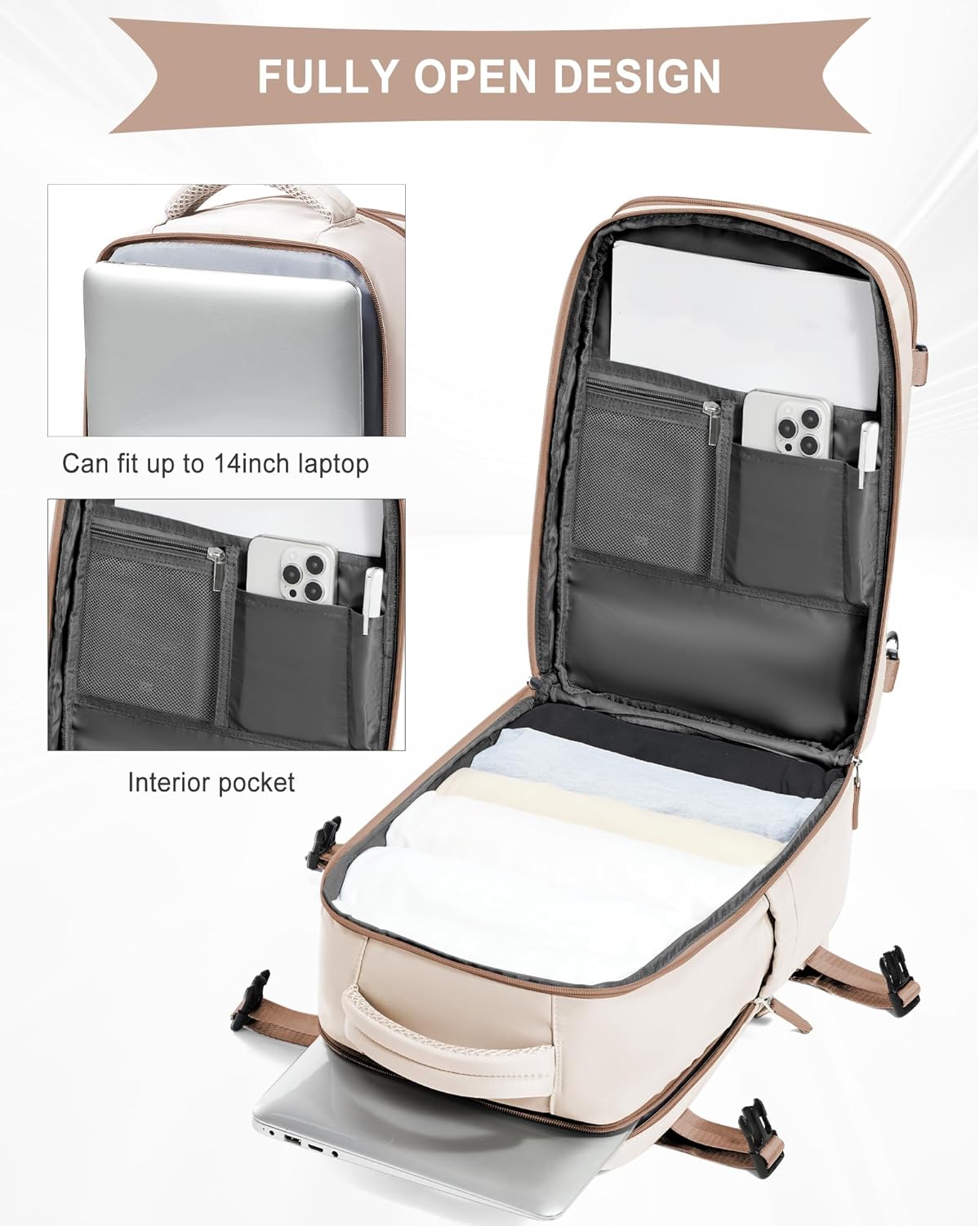 Detalle de SZLX Vakuum Rucksack Ryanair Handgepäck 40x30x20 – vielseitiger Flugbegleiter mit Schuhfach und Laptop 14 Zoll