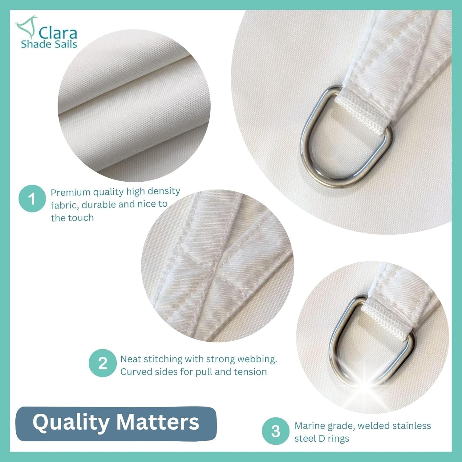 Thumbnail 2 de Clara Shade Sails White Square 3.6m: UV-Guard, Waterproof Outdoor Shade