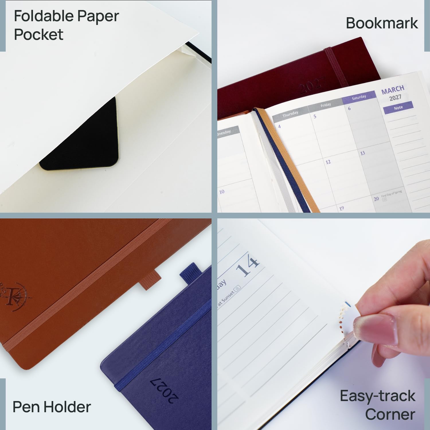 Thumbnail 5 de POPRUN Daily Planner 2027, 5.75" × 8.5", Hourly Schedule, Brown Faux Leather