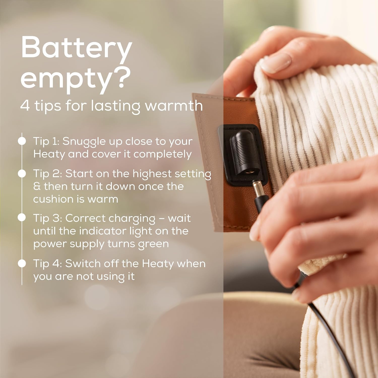 Detalle de Beurer Heaty Heat pad (Cordless) with battery, 3 temperature settings and auto switch-off
