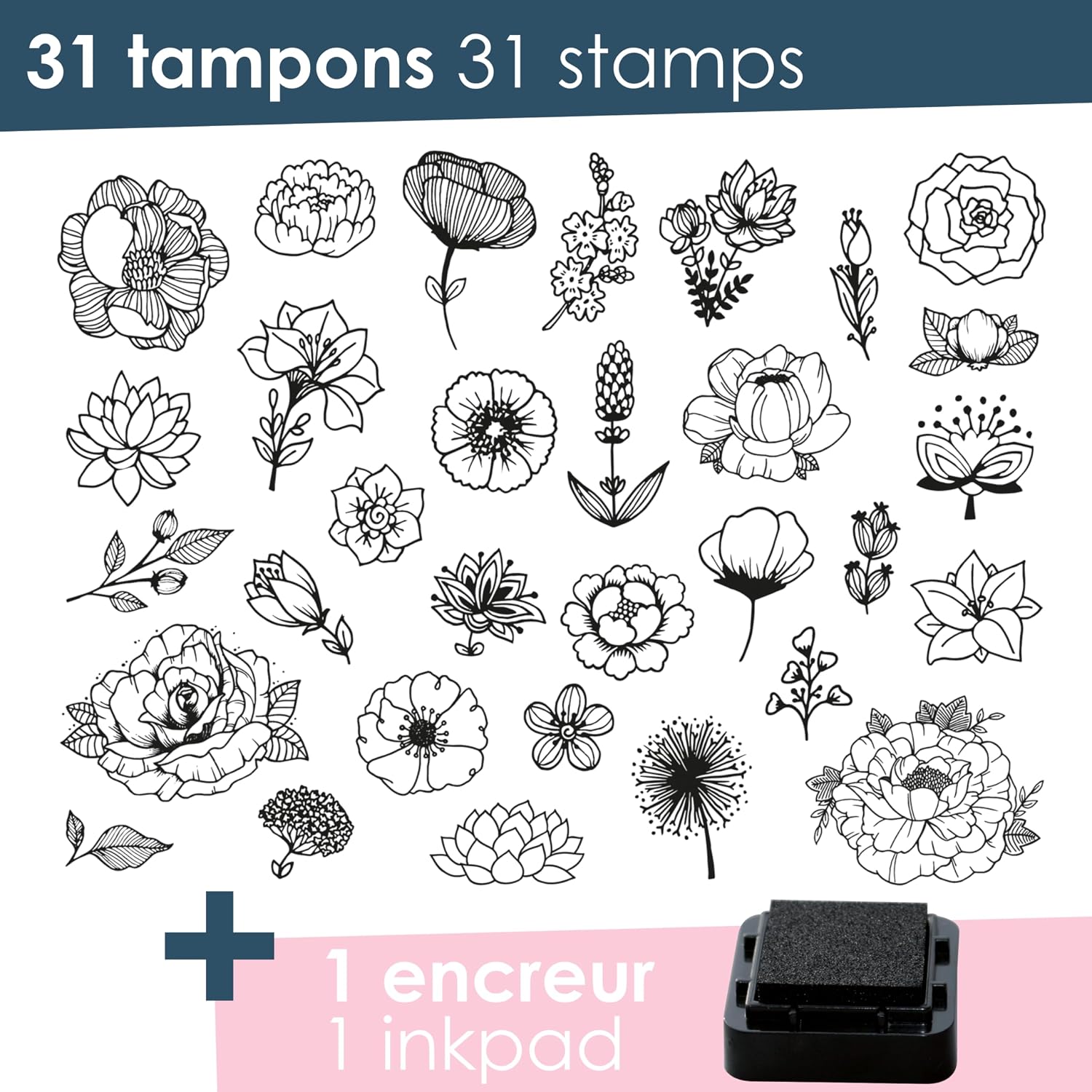 Detalle de Aladine 31 Stempel-Set Blumen – Stempelkit für Karten, Scrapbooking und Bullet Journal