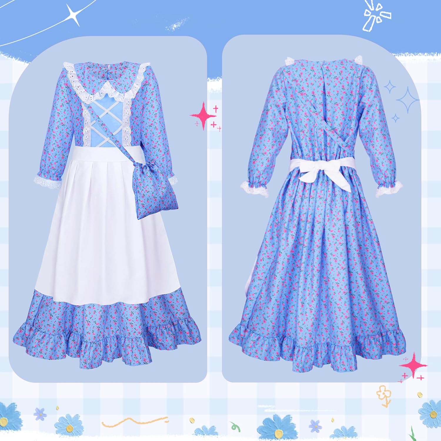 Detalle 2 de MELAND Victorian Costume Girl (World Book Day) – 4-Piece Victorian Fancy Dress Set for Girls aged 5-13
