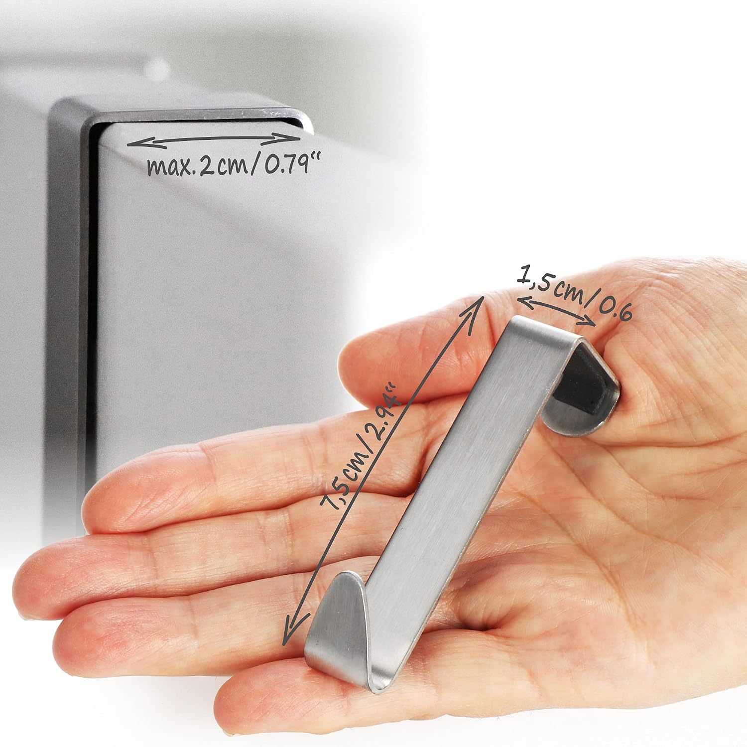 Thumbnail 5 de com-four® 4 ganci per porta in acciaio inox – 7,5 cm, ganci removibili senza foro
