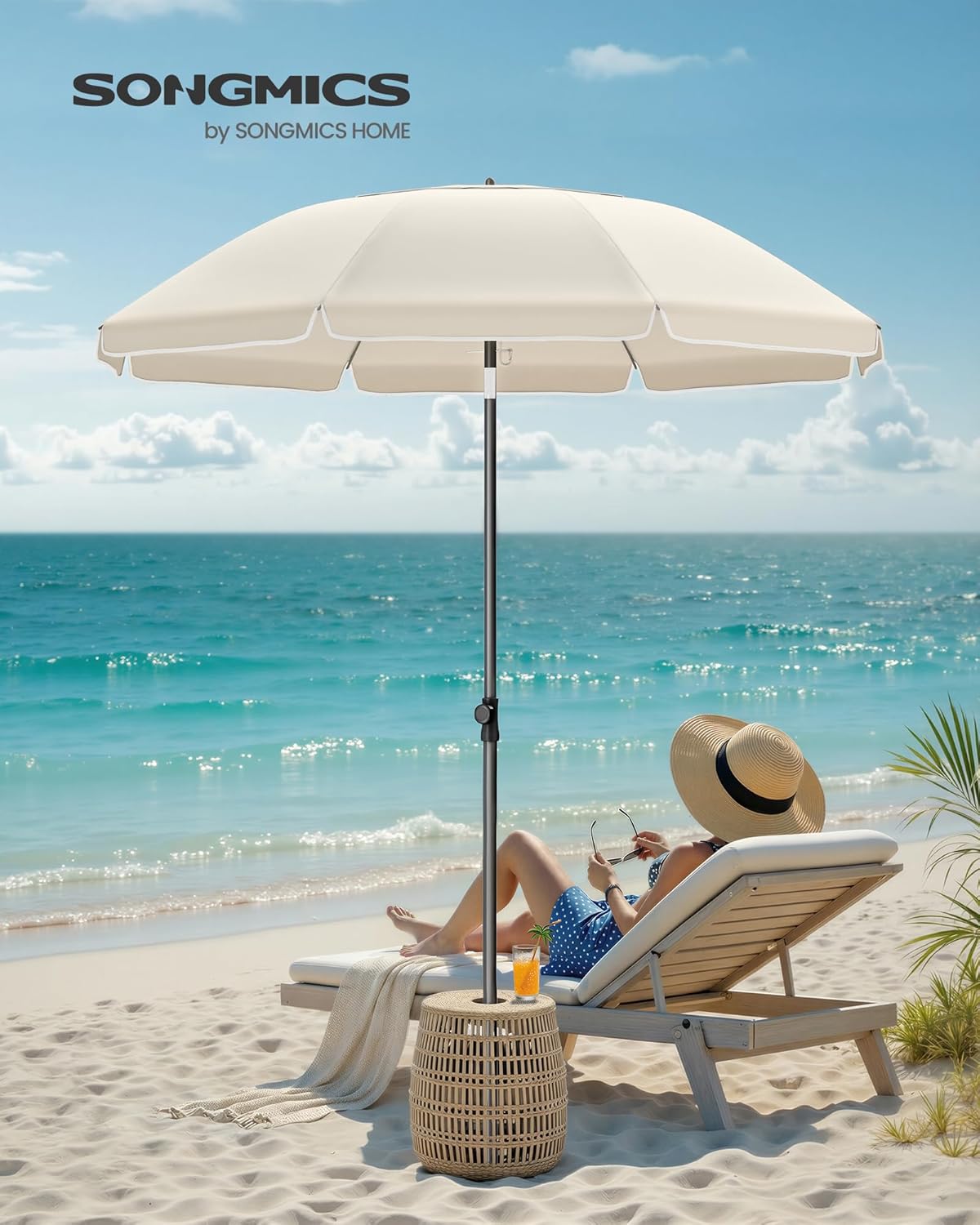 Thumbnail 1 de SONGMICS Sonnenschirm 180 cm mit UPF 50+, beidseitig um 30° knickbar und höhenverstellbar (beige, ohne Ständer) GPU062LZ01