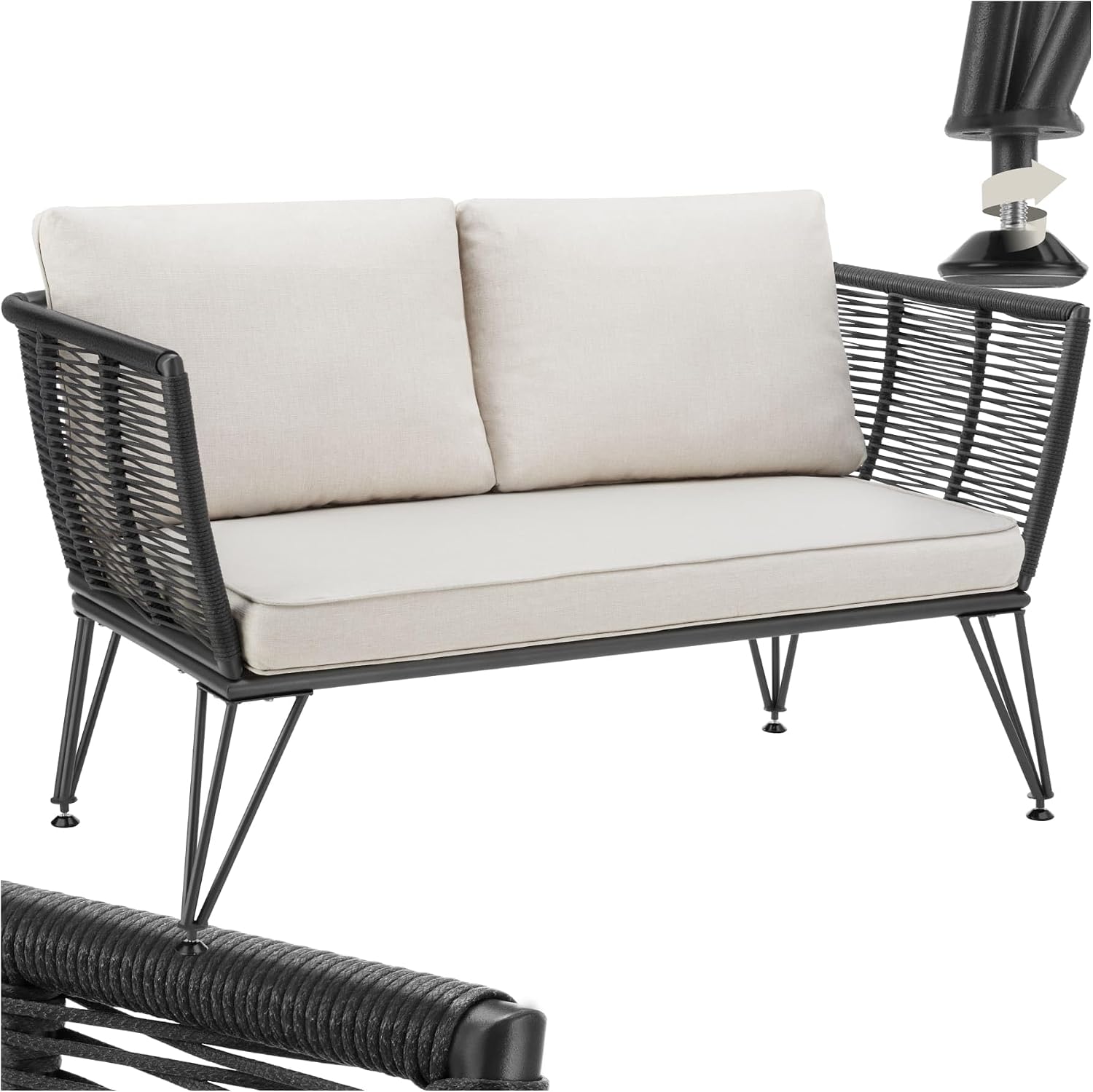 Detalle de tectake 405464 loungesoffa i konstrotting med armstöd och tjocka dynor