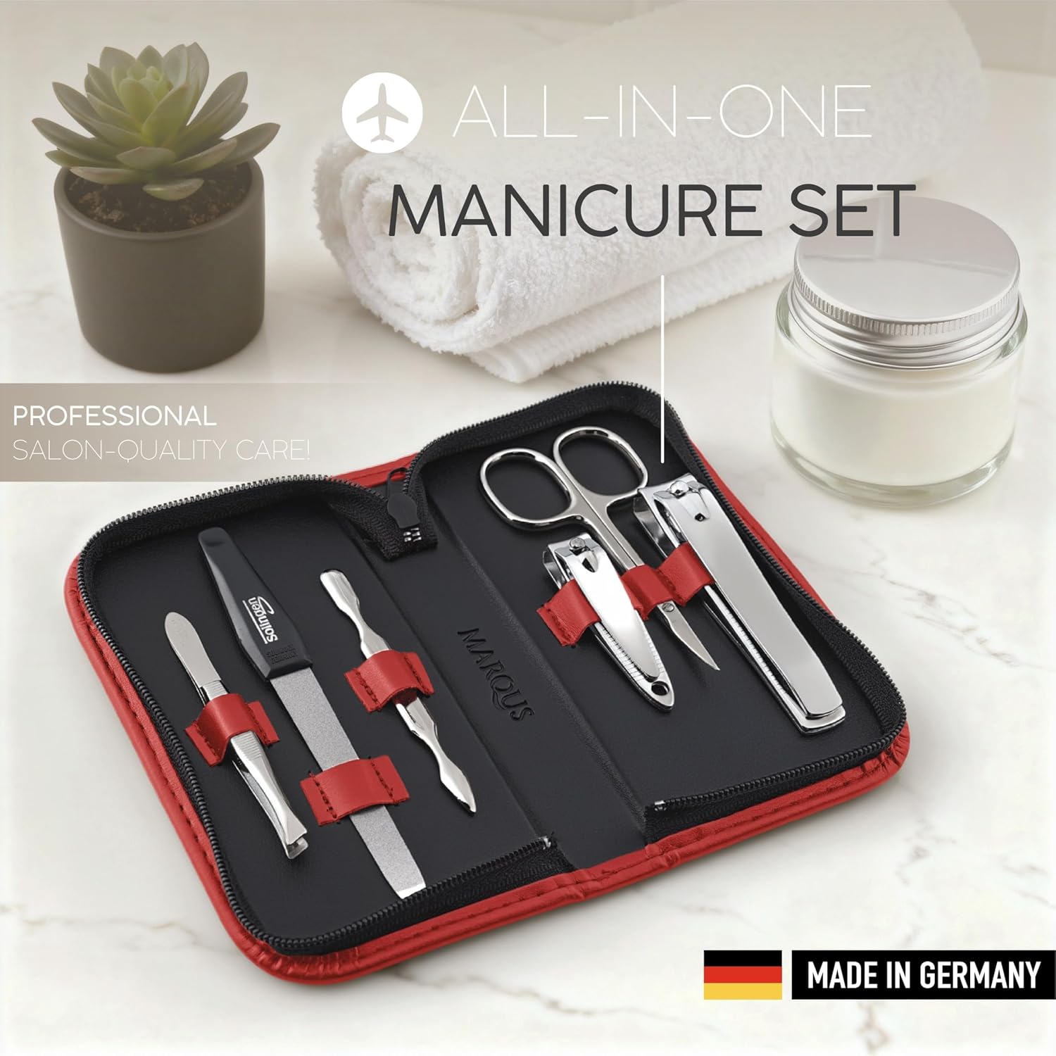 Detalle de Solingen Set Manicure da Uomo e Donna – Kit Professionale 6 Pezzi con Custodia da Viaggio