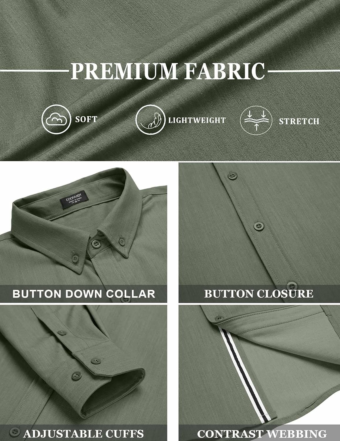 Detalle 2 de COOFANDY Men’s Casual Button-Down Untucked Long Sleeve Stretch Denim-Style Dress Shirt