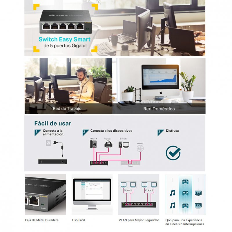 Thumbnail 2 de TP-Link TL-SG105E Easy Smart Switch de 5 Puertos: gestión sencilla para redes SMB
