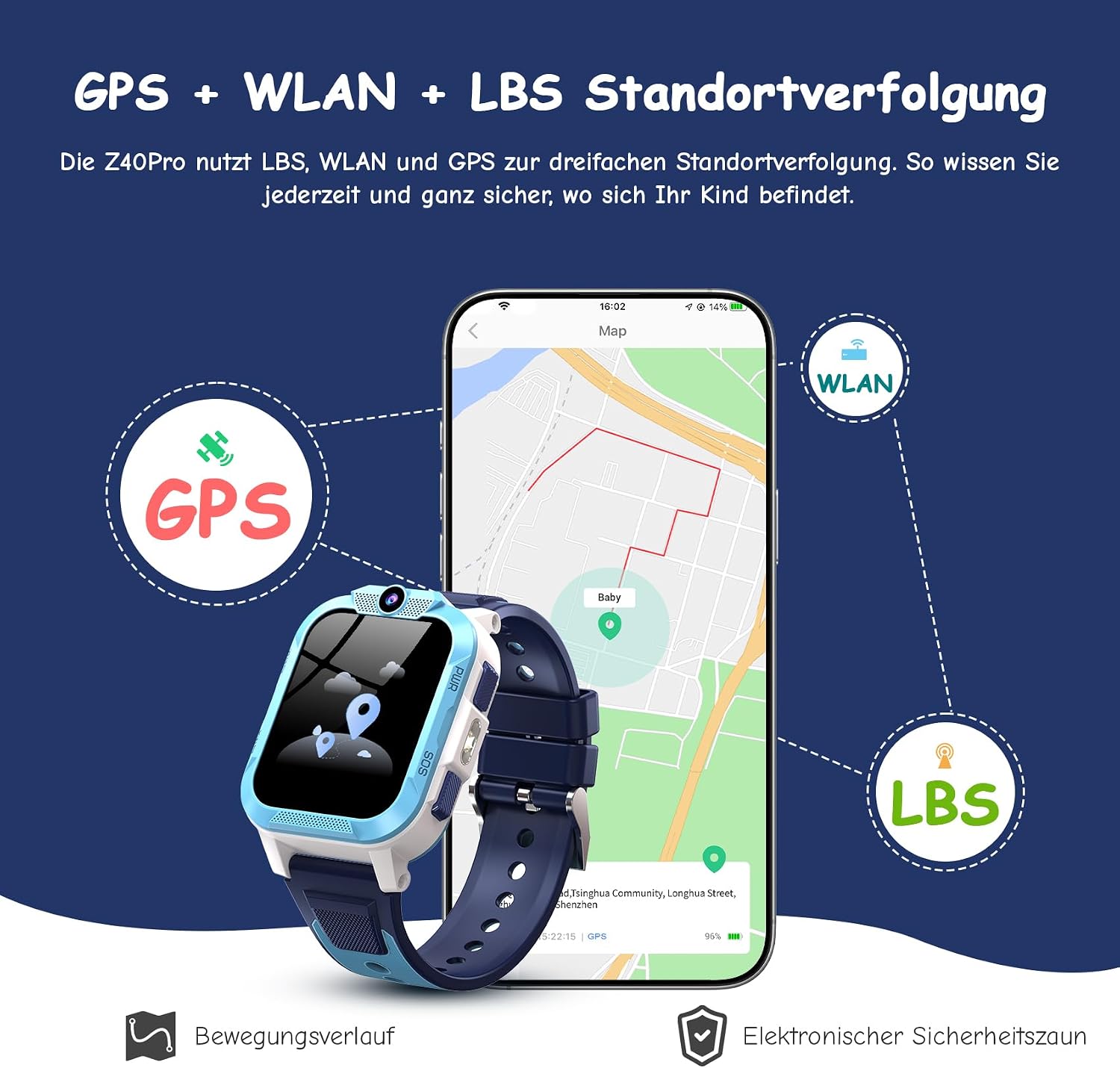 Detalle de IOWODO Kinder-Smartwatch mit GPS & 4G – robust, kinderleicht und sicher (1,85 Zoll, 850 mAh, IP68)