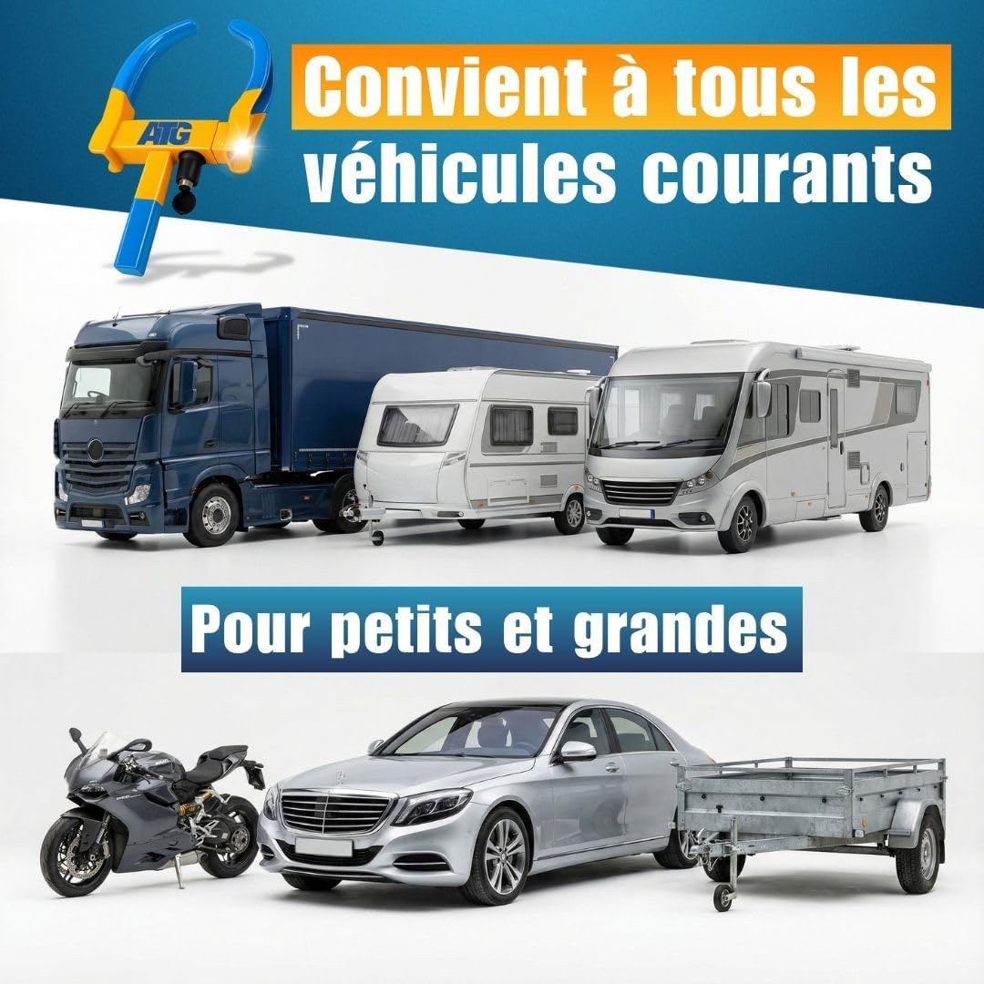 Thumbnail 6 de ATG Sabot de Roue Voiture & Remorque – Antivol Roue Universel 18–28 cm