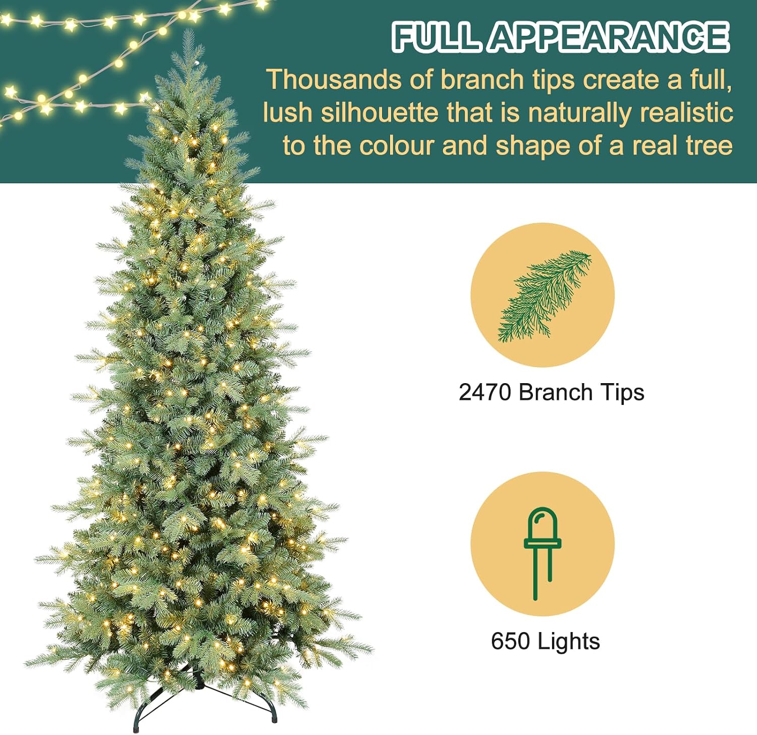 Detalle de ClouFairy CF-HTC90T-2470T-650L 9-Foot Slim Christmas Tree, 2,470 Tips