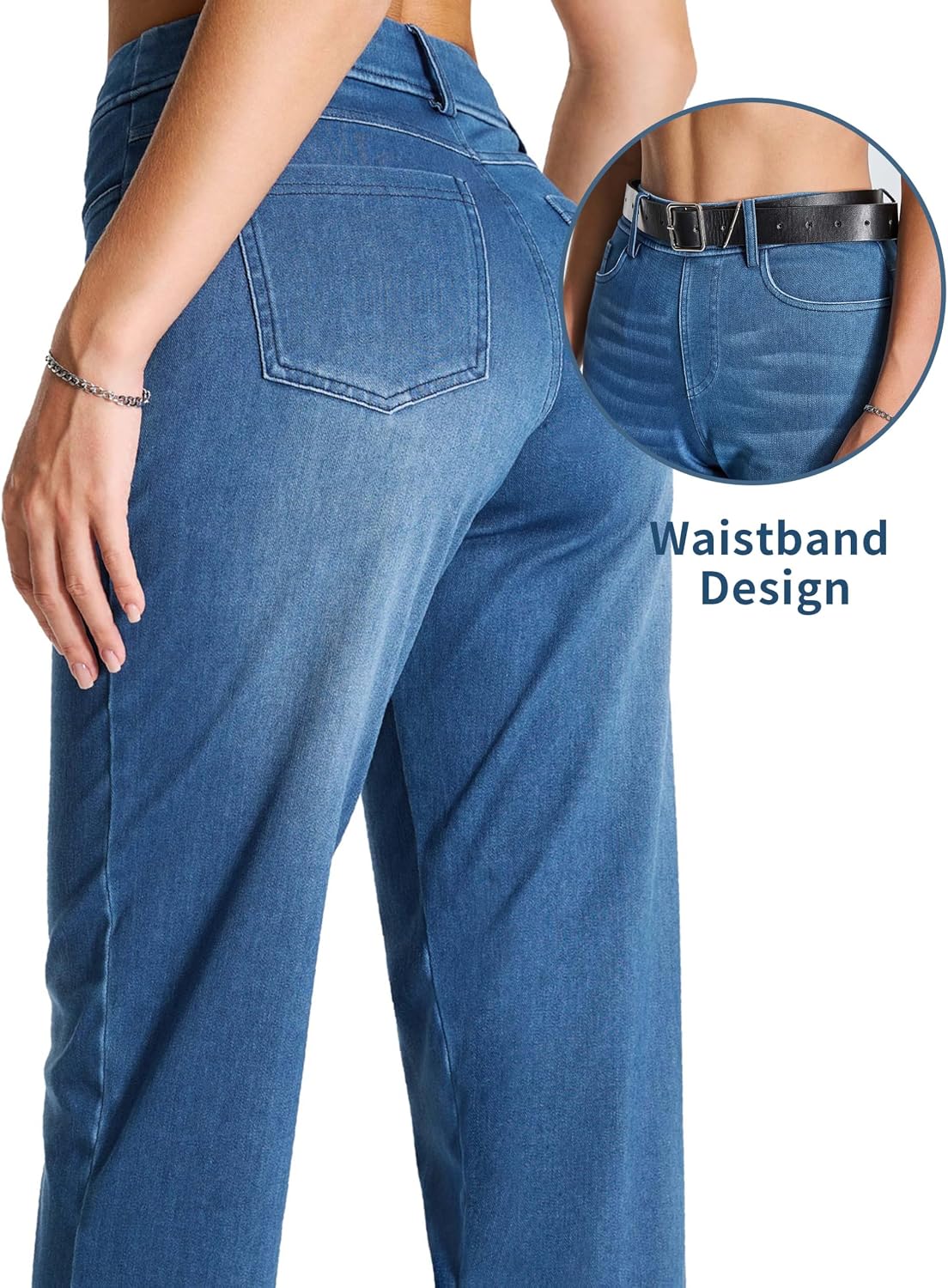Detalle 1 de THE GYM PEOPLE Women's Straight Leg Pull-On Jeans, Stretch Denim