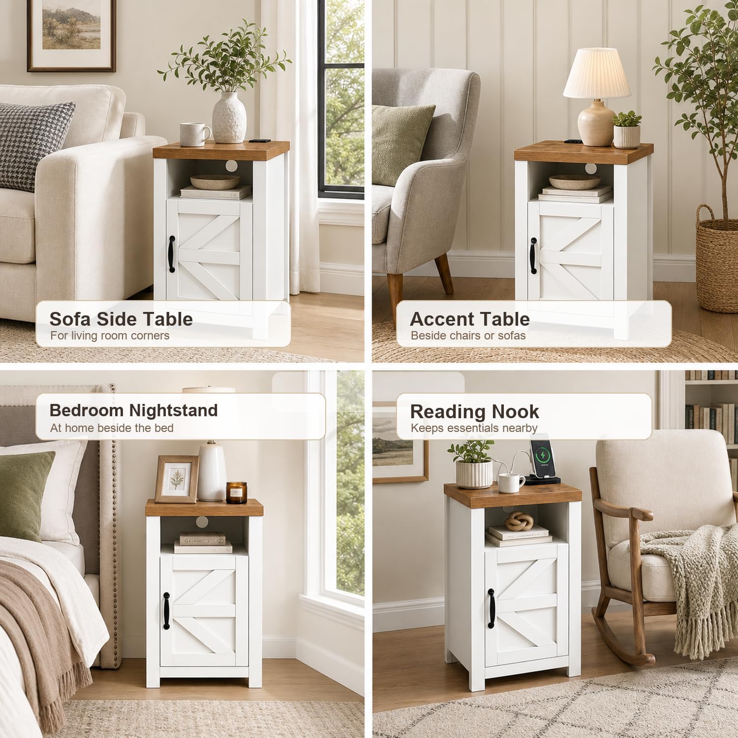 Thumbnail 6 de Treesland Farmhouse Nightstand Set of 2 with USB Charging and Barn-Door Storage