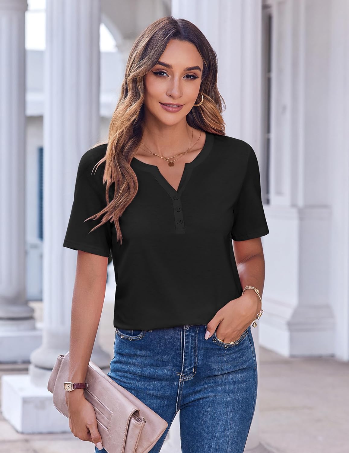Thumbnail 1 de Zeagoo Maglietta Donna Manica Corta con Scollo a V: versatile e leggera per l’estate