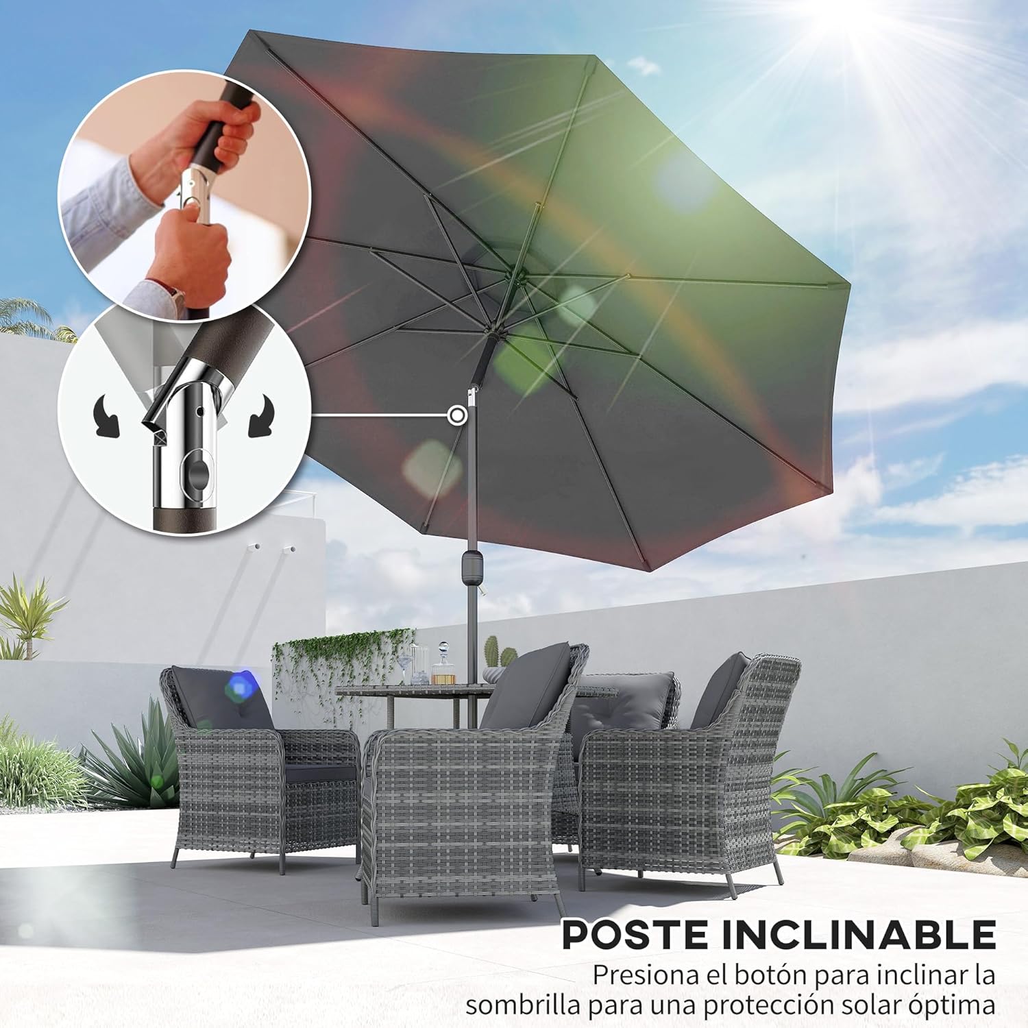 Thumbnail 2 de Outsunny Sombrilla de Jardín Ø295 cm manivela
