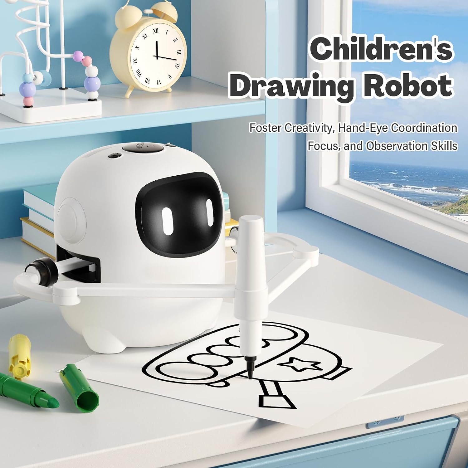 Detalle 2 de RIVGOT Q01 Drawing Robot for Kids with 150 Cards, Music & Reusable Board