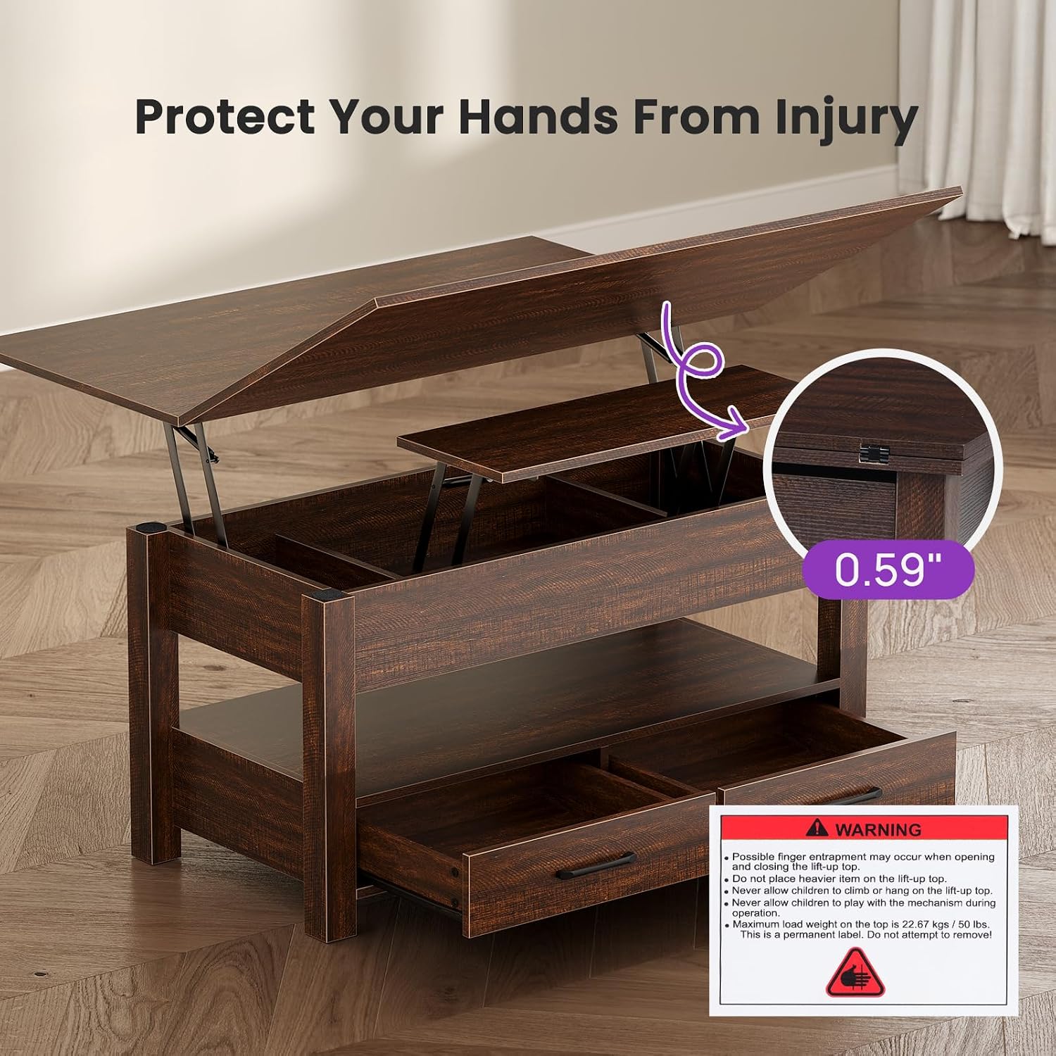 Thumbnail 6 de DUMOS Convertible Lift-Top Coffee Table 39.4-inch