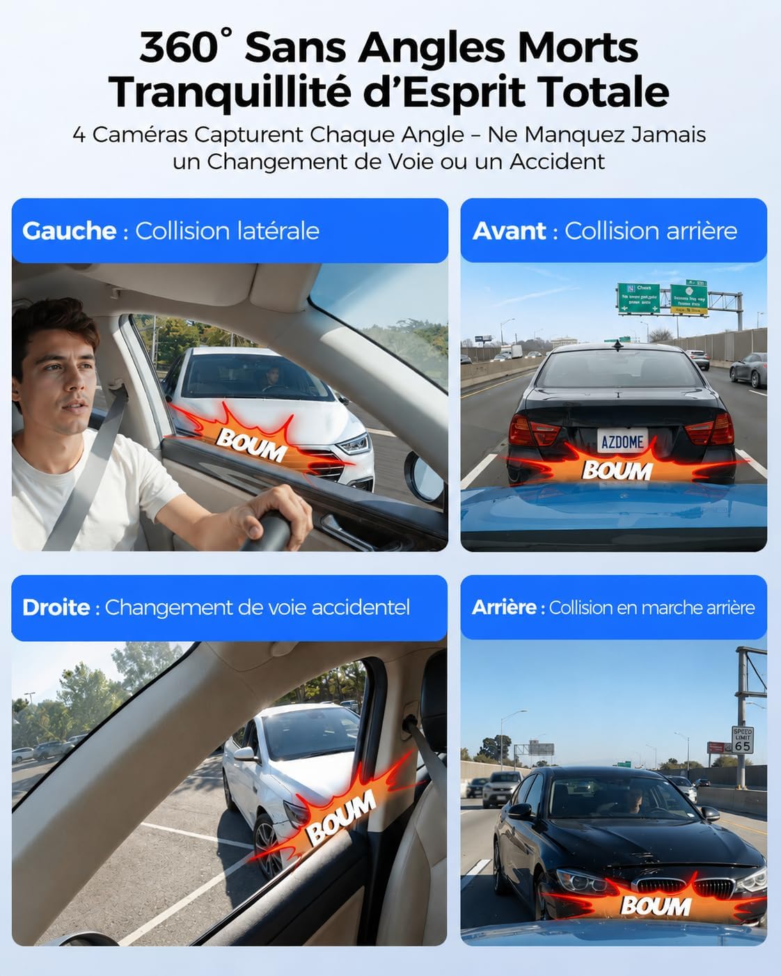 Detalle de AZDOME M660: Dashcam 4 canaux 360° avec 2,5K + 3x1080P, 128 Go eMMC, 5G WiFi & GPS