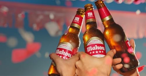 Detalle de Mahou 5 Estrellas – Pack de 12 latas de 33 cl, Cerveza Lager Dorada