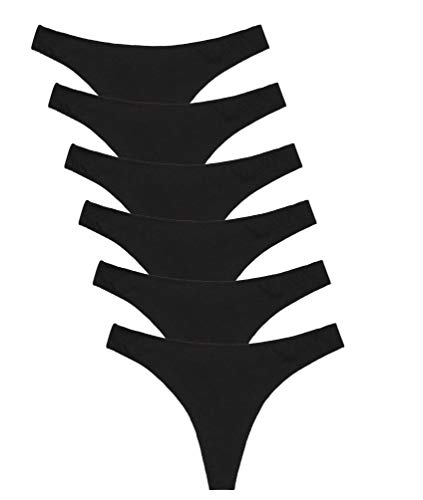 Detalle de Channo Tangas de Algodón para Mujer, Pack de 6 (Negro, L/XL) – Suaves, Lisas y Sin Marcas