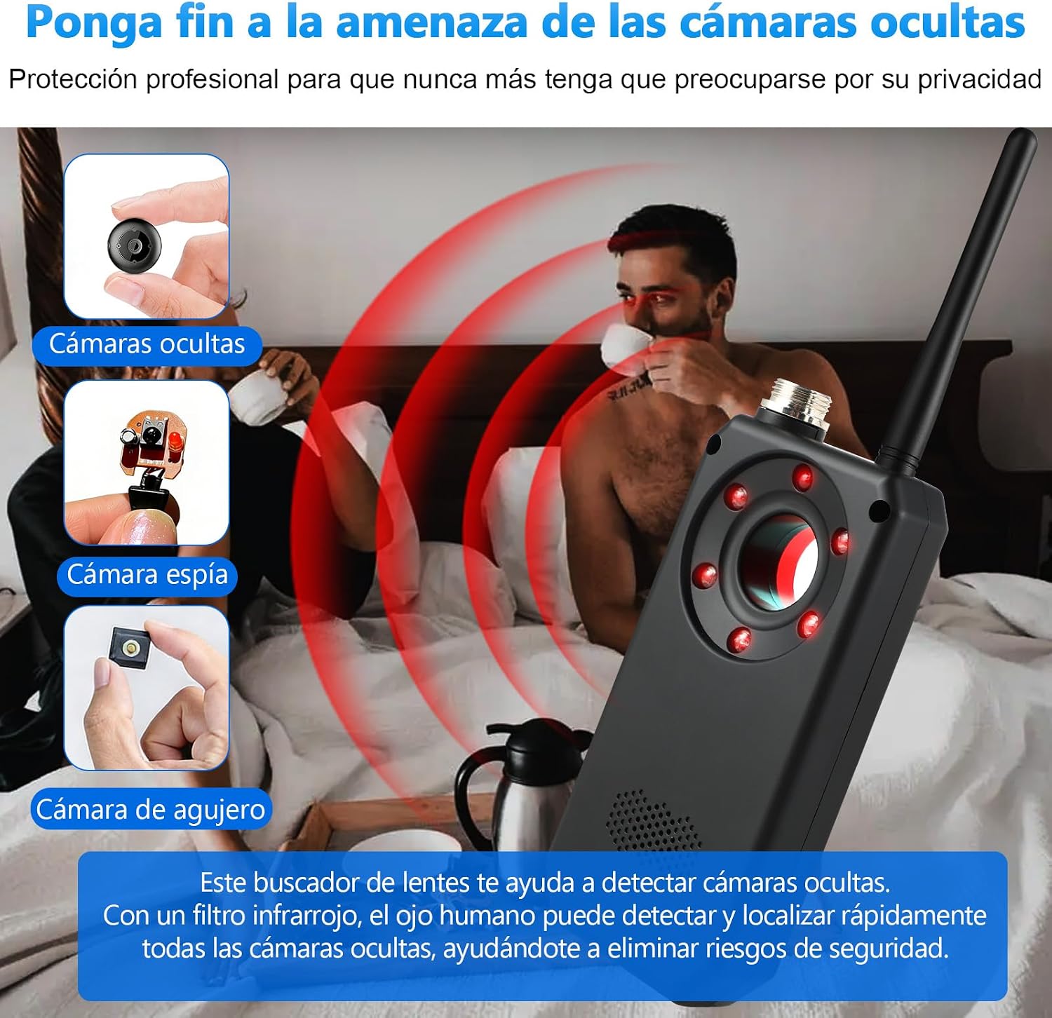 Detalle de Diseleri Detector de Cámaras y Micrófonos Ocultos 4 en 1 – RF, GPS, Escáner de Señal y Sensor Magnético