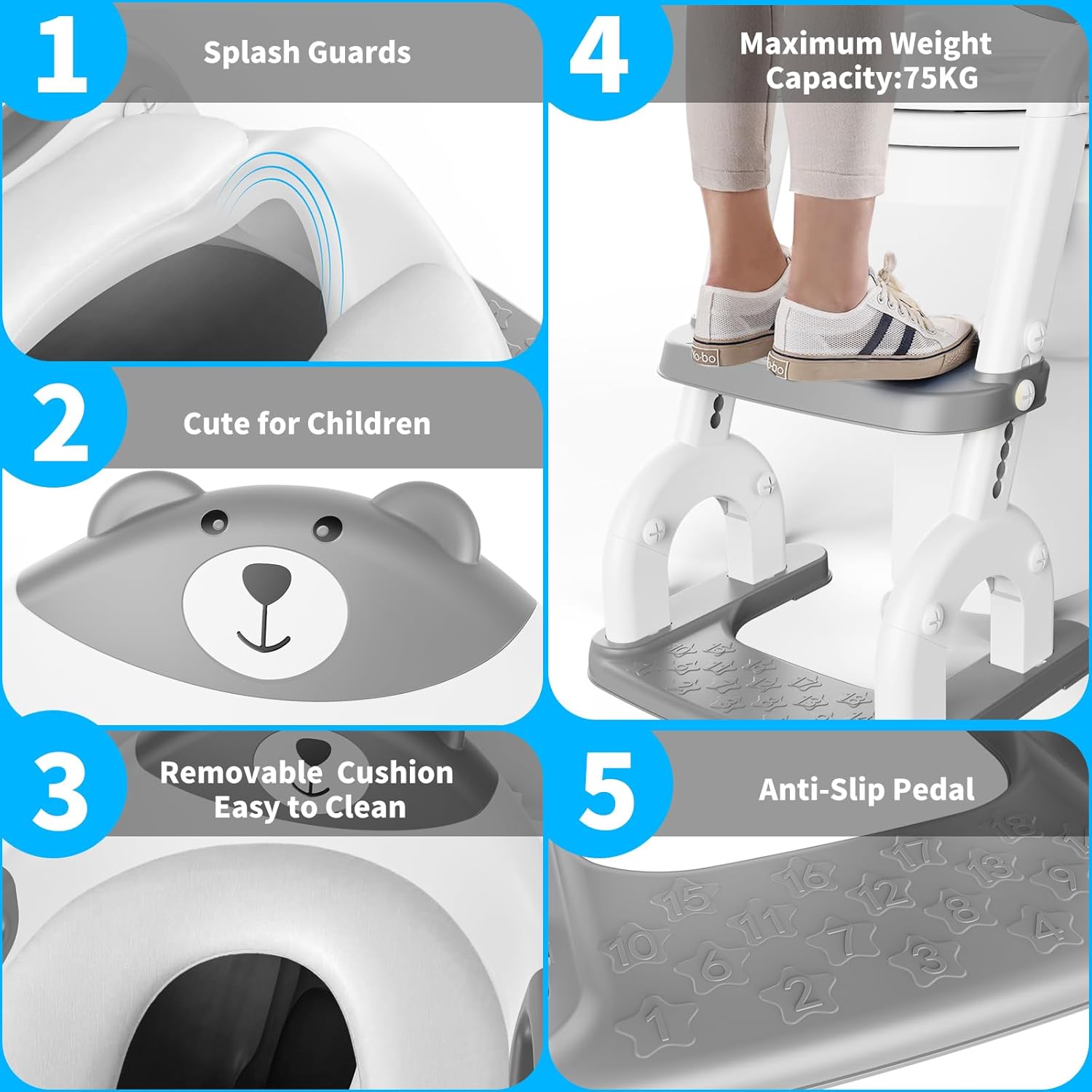 Detalle de Sedile WC per bambini con scale regolabile 2 in 1 (accessorio per WC aggiornato)