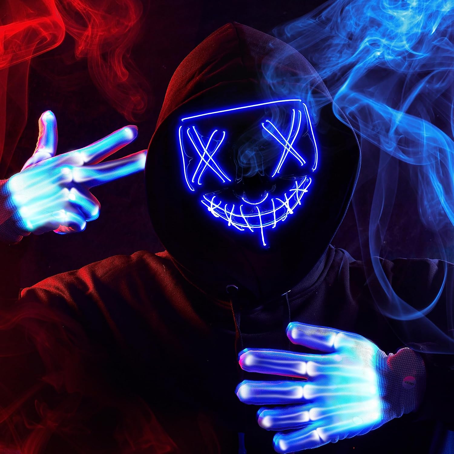 Thumbnail 4 de JOYIN Halloween LED Mask and Gloves, Blue, 3 Flashing Modes