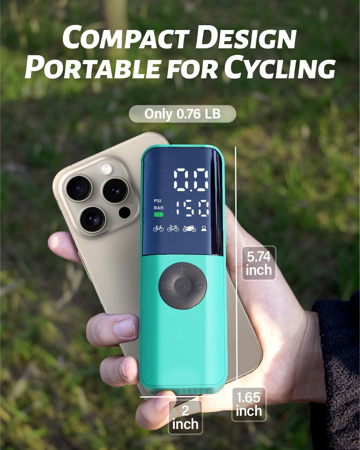 Thumbnail 4 de GPUTEK Electric Bike Pump with Digital Gauge — 150 PSI, Portable, All-Valve Compatibility
