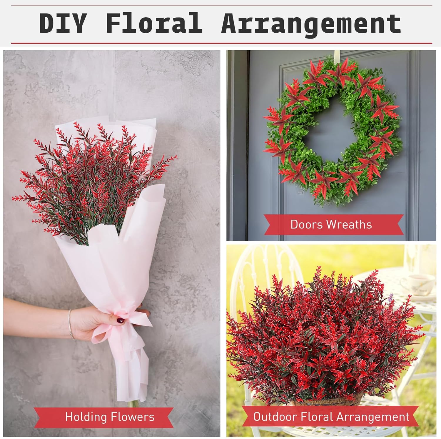 Thumbnail 2 de 9 Bundles Artificial Lavender Flowers – UV‑Resistant Outdoor Faux Lavender for Indoor and Outdoor Decor (Red)