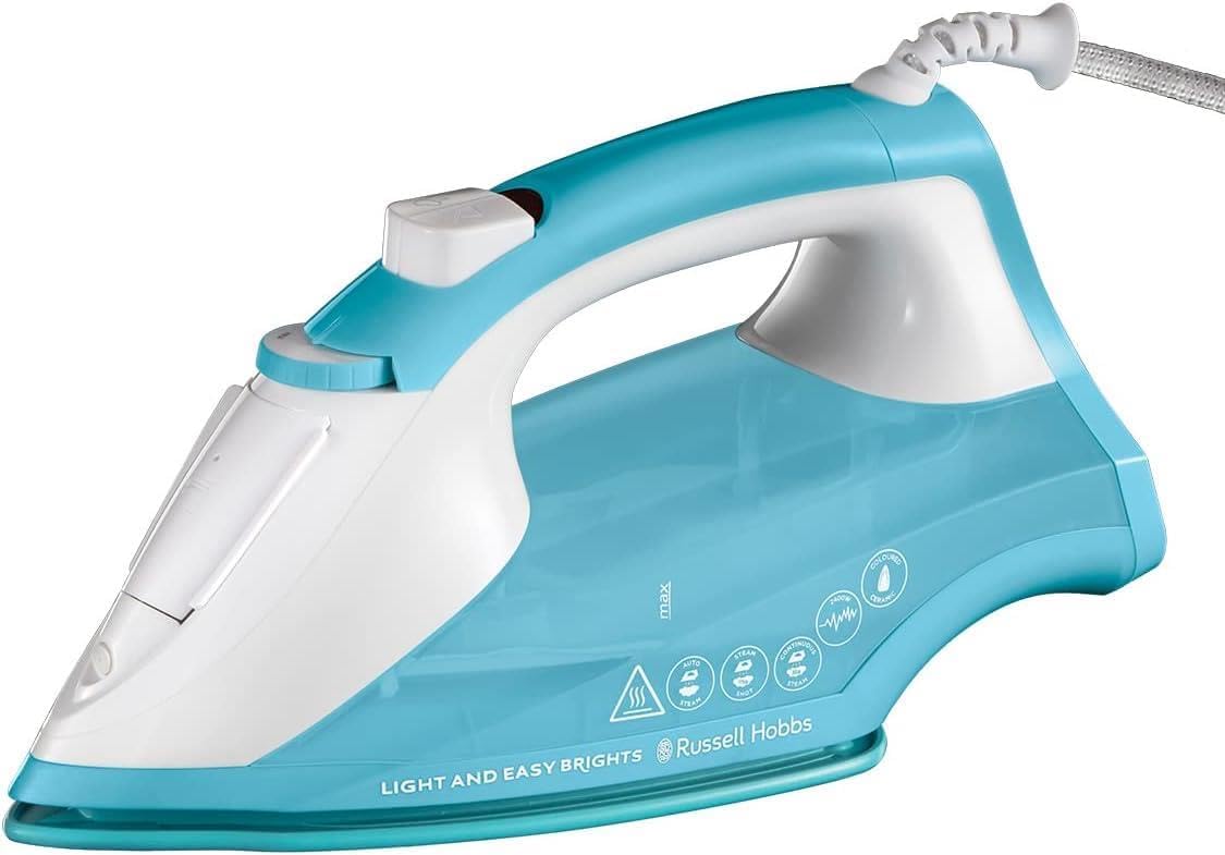 Detalle de Russell Hobbs Light & Easy Brights Aqua Steam Iron with Fabric Softening Infused Ceramic Soleplate