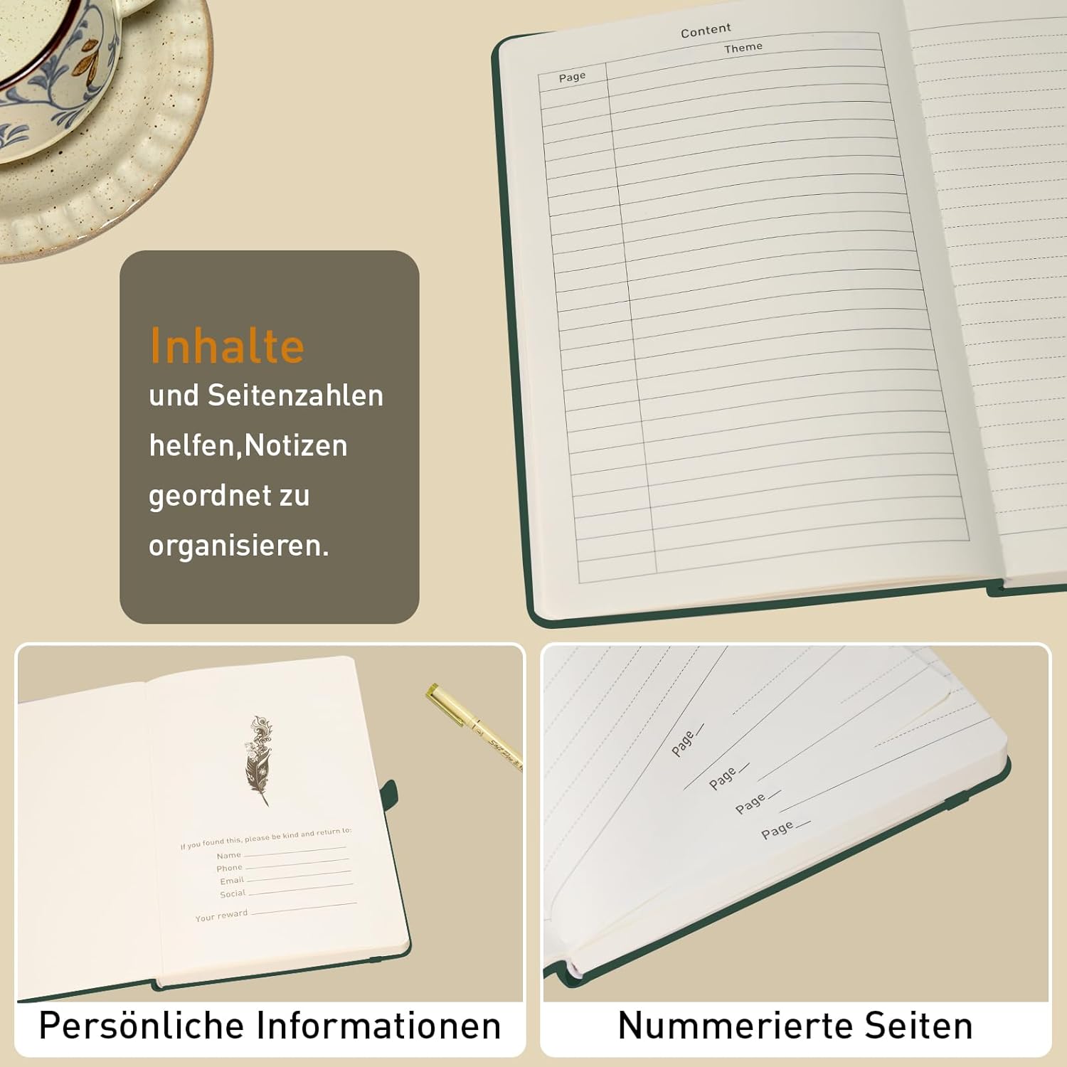 Thumbnail 1 de PYNEX Notizbuch A5 Liniert – Hardcover, Lederlook, 192 Blatt, 100 g/m² – Dunkelgrün