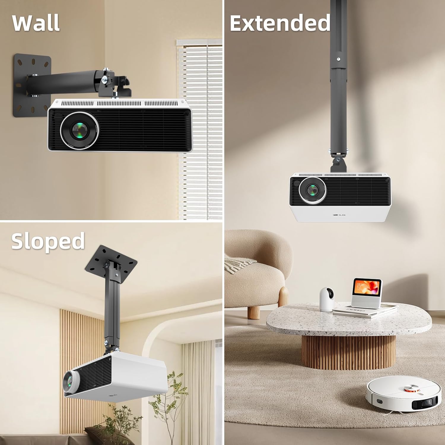 Thumbnail 1 de Suptek Universal Ceiling/Wall Projector Mount with 533mm Extendable Pole & Thread Adapters (up to 13.6kg)