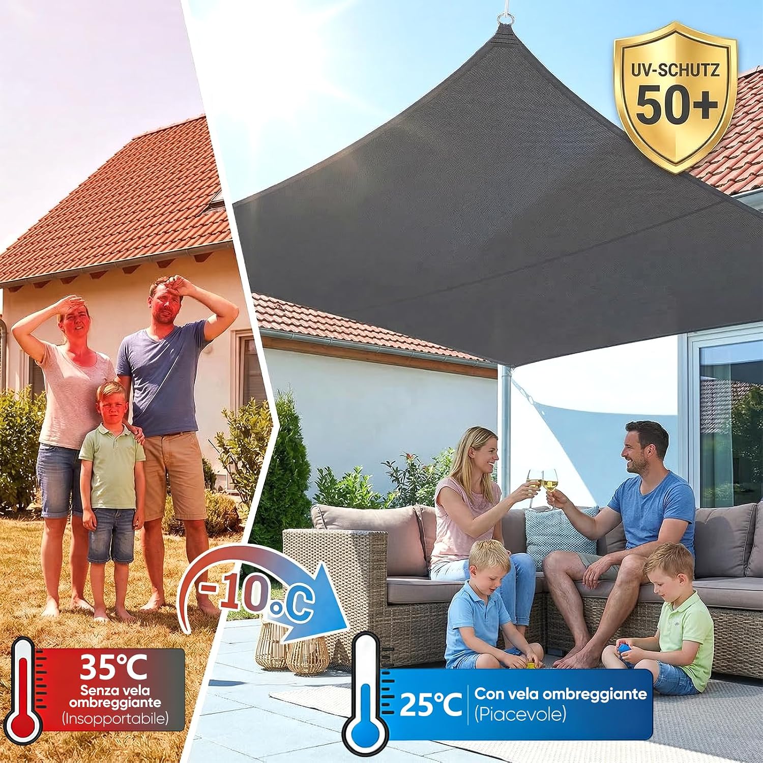 Detalle 2 de Sunula Vela Ombreggiante Impermeabile 3x4m – PES 160 g/m², Anelli in Acciaio Inox, Antracite