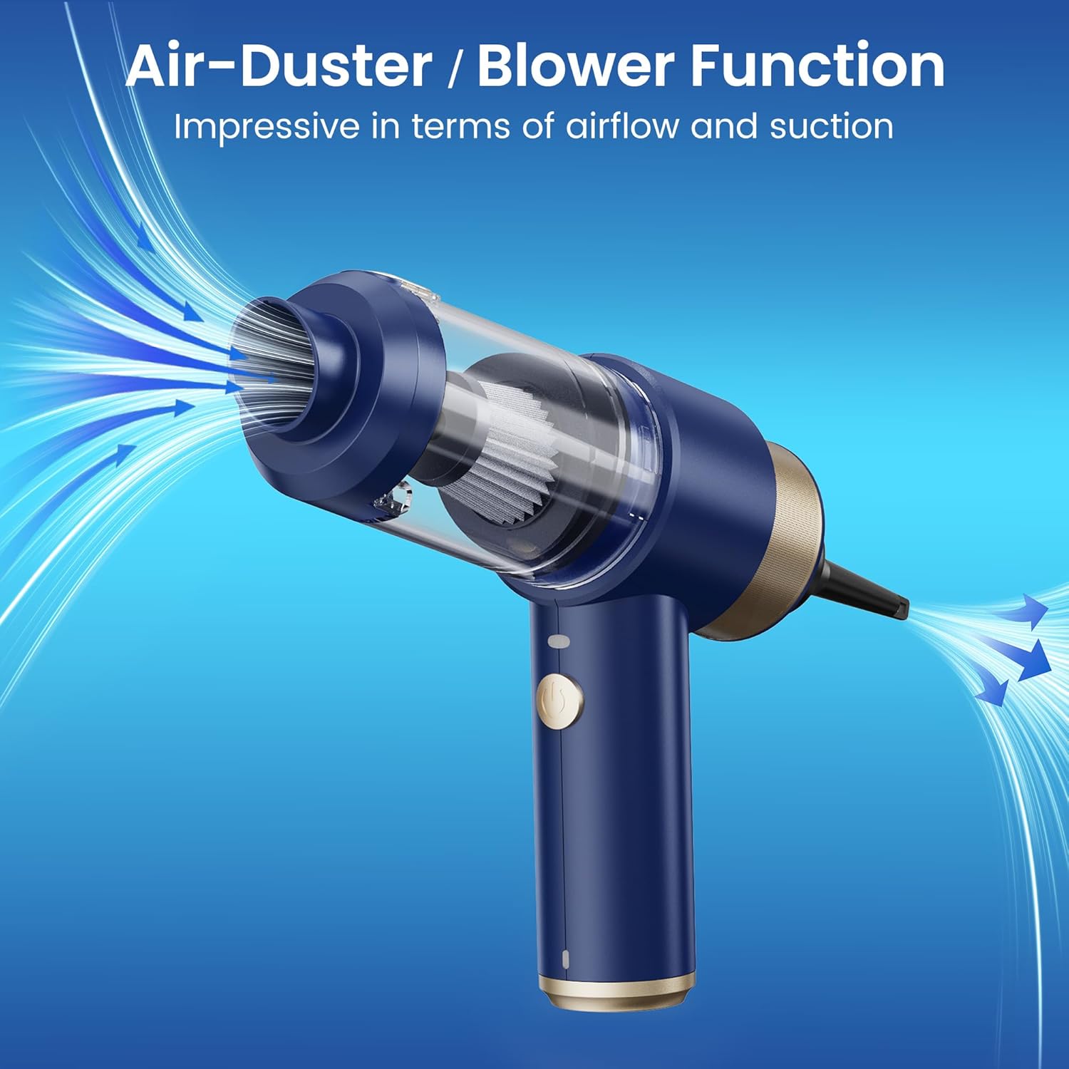 Detalle 2 de Mecanto Mecanto Car Vacuum Handheld Vacuum Cleaner (Blue) — 15000PA Suction, HEPA Filter, Air Duster & Blower