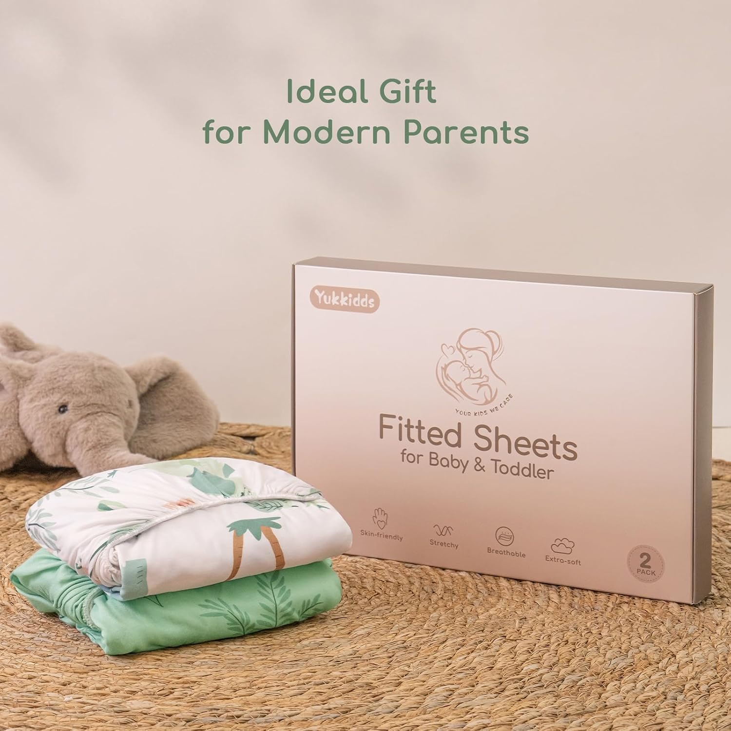Thumbnail 6 de Lot de 2 Draps Housse Bébé 70x140 cm en Microfibre Douce – Ajustable et Lavable (Vert Éléphant)