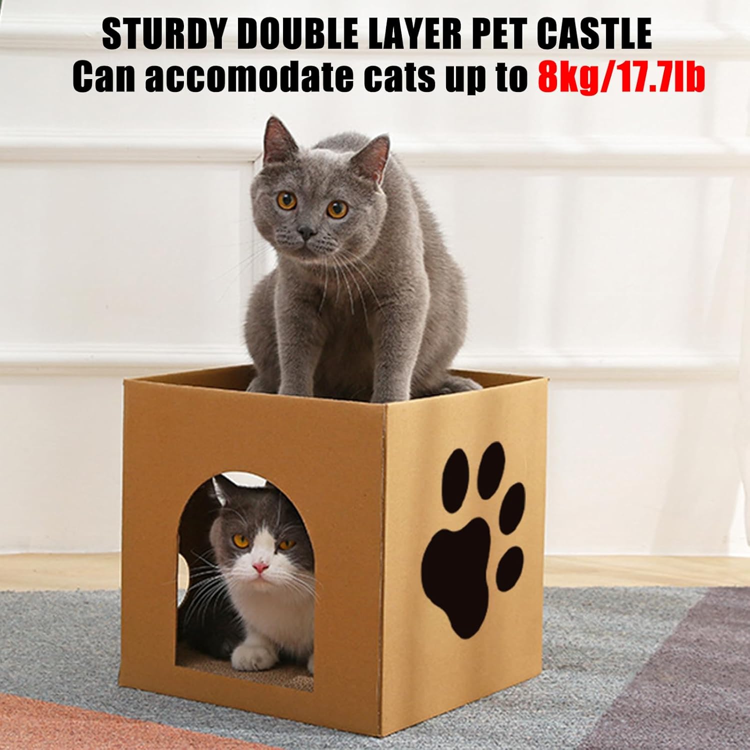 Thumbnail 2 de Cat Cardboard Scratcher: House with Scratch Pads for Indoor Cats and Small Pets